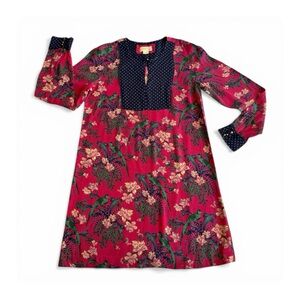 ★ Maeve Anthropologie Long-Sleeved Print Mini Shift Dress- Floral Pink ★